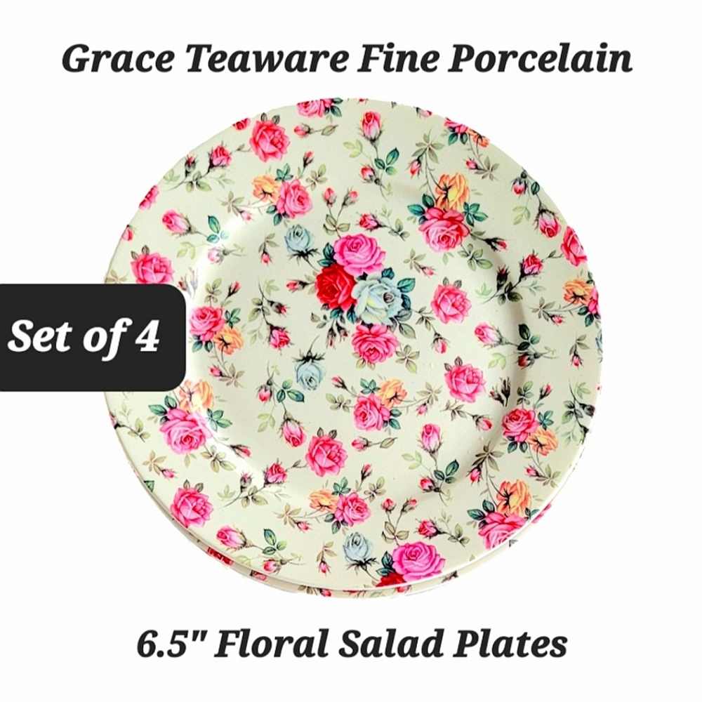 🆕️Grace Teaware Fine Porcelain Floral Dinnerware Plates (6.5" x4)